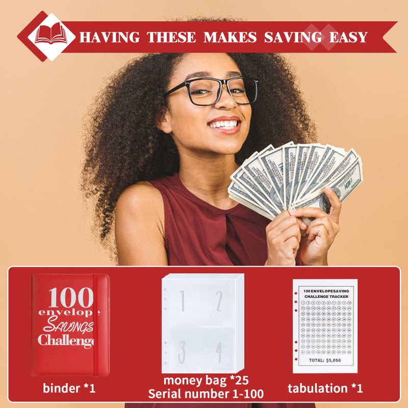 NICOOTH 100 Envelopes Money Saving Binder A5 Savings Challenge Book Easy and Fun Way to Save $5050 - Image 5
