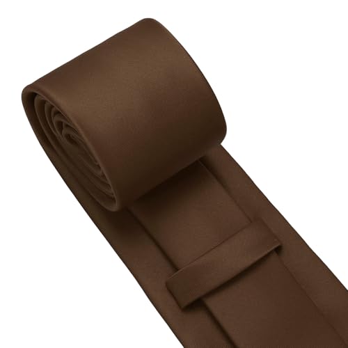 PenSee Men's Coffee Truffle Brown Tie Set Solid Pure Color 3.15" (8CM) Classic Formal Plain Necktie and Pocket Square Set For Men - Image 5