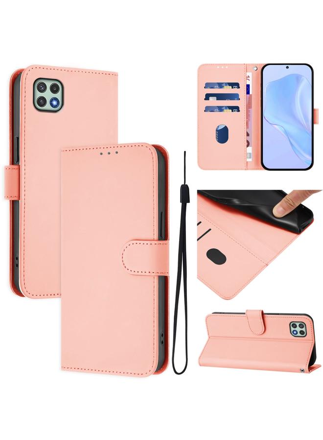 S-TOP Case For Samsung Galaxy A22 5G / F42 5G Skin Feel Solid Color Leather Phone Case with Lanyard - Image 1