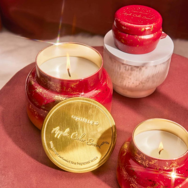 Capri Blue Scented Candles - Glimmer Collection - Ombre Glass Candle Holder - Luxury Apple Candles for Women & Men - Signature Jar in Cranberry Red and Gold (Apple Cider Social, 19 oz) - Image 5