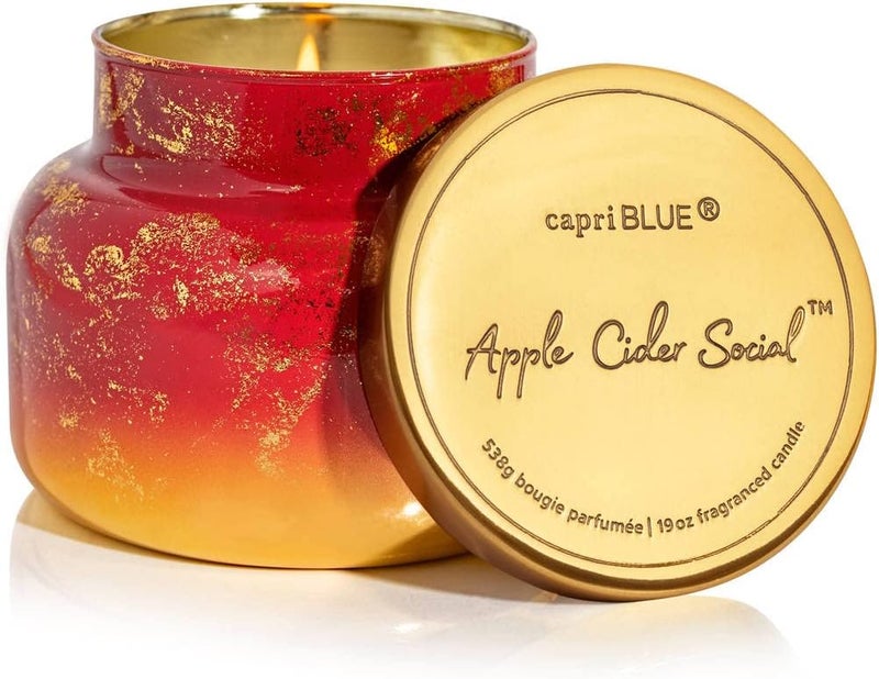 Capri Blue Scented Candles - Glimmer Collection - Ombre Glass Candle Holder - Luxury Apple Candles for Women & Men - Signature Jar in Cranberry Red and Gold (Apple Cider Social, 19 oz) - Image 1