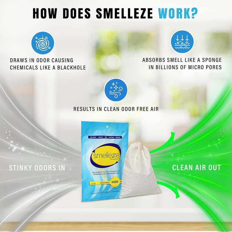 SMELLEZE Reusable Home Smell Removal Deodorizer Pouch - Natural Odor Eliminator for Home - Image 4