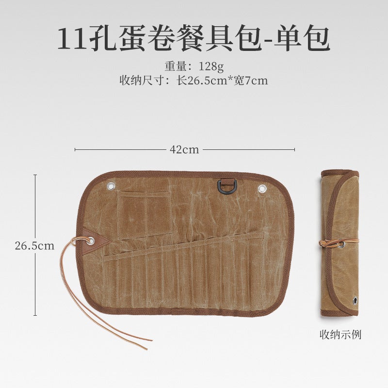 Outdoor Tableware Storage Bag For 3 People Tableware Set Storage Bag Stainless Steel Spoon Chopsticks Fork Waxed Canvas - Image 1