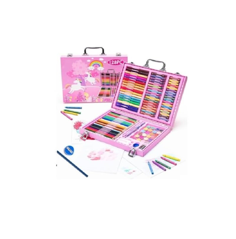53 Arts 53ARTS Unicorn 128 Pcs Art Kit Portable Drawing Suitcase Box with Crayons, Oil Pastels, Colored Pencils, Watercolours Cake Case Combo, Birthday Gifts for Kids - Image 1