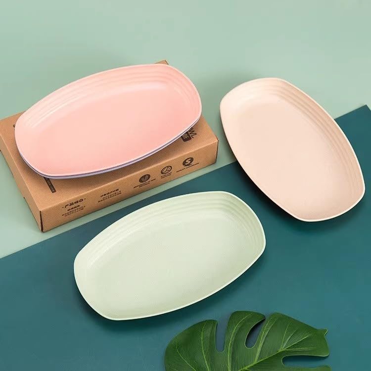 aDai Oval Shape Lightweight Pastel Colored Wheat Straw Plates 4 Pack 118 Unbreakable Dinner Plates EcoFriendly Dishwasher Microwave Safe - Image 2