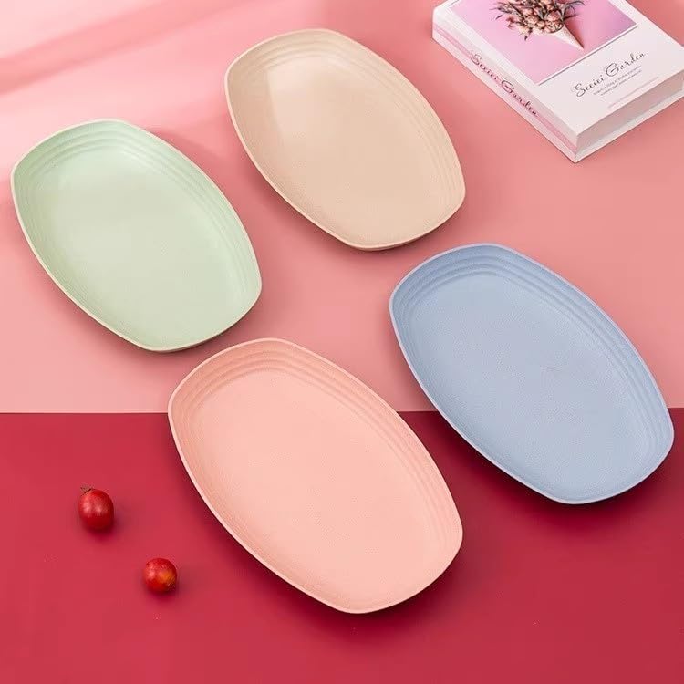 aDai Oval Shape Lightweight Pastel Colored Wheat Straw Plates 4 Pack 118 Unbreakable Dinner Plates EcoFriendly Dishwasher Microwave Safe - Image 3
