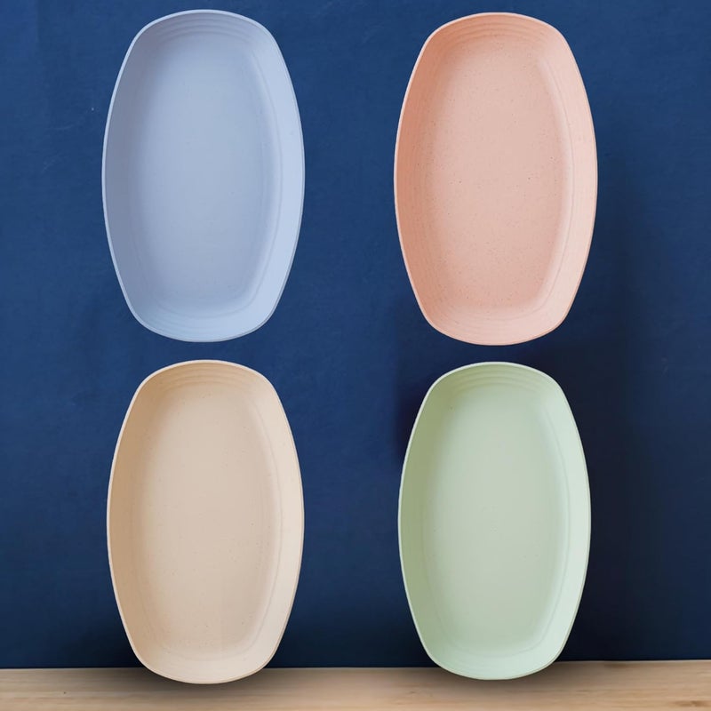 aDai Oval Shape Lightweight Pastel Colored Wheat Straw Plates 4 Pack 118 Unbreakable Dinner Plates EcoFriendly Dishwasher Microwave Safe - Image 1