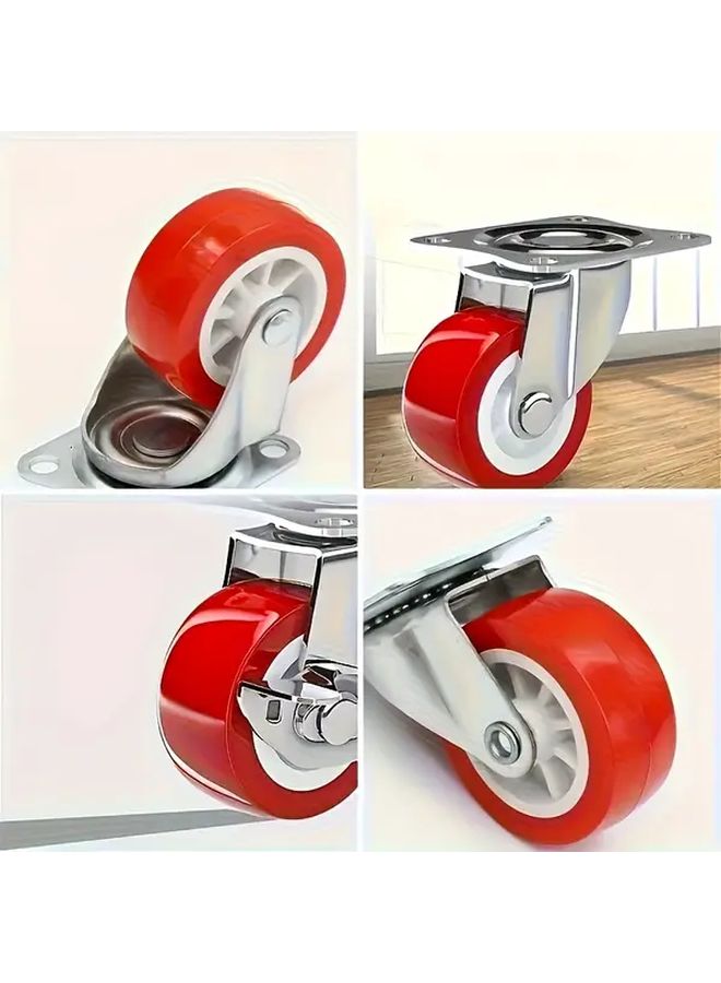 Red 4 Piece Set Heavy Duty Silent Locking Casters 1 Inch Safety Lock Ultra Quiet 360 Swivel - Image 1