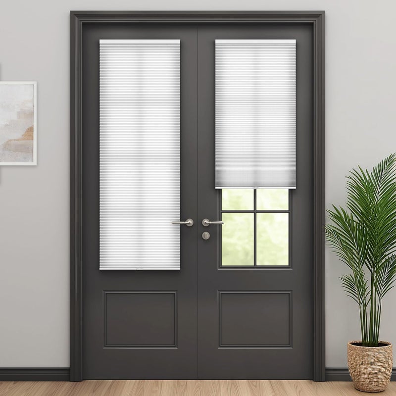 LazBlinds Cordless Cellular Shades for French Doors No Drill French Door Blinds for Privacy Light Filtering Honeycomb Shades for Front Door Patio Sliding Glass Door 1 Pack 18 W x 24 H White - Image 2