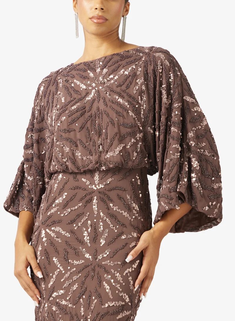 Amelia Rose Sequin Boat Neck Maxi Dress