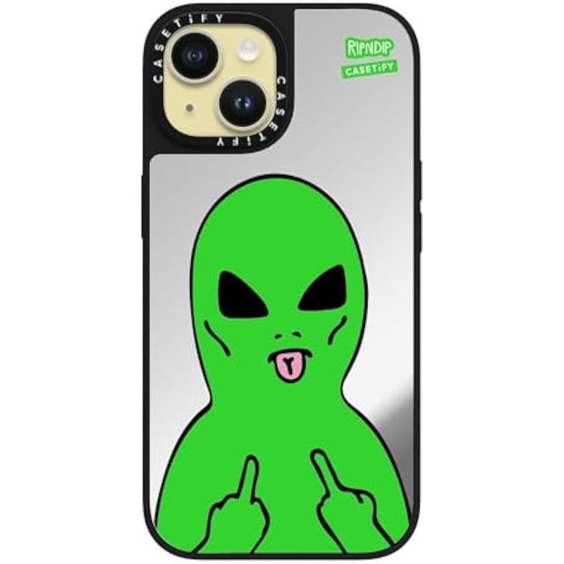 Casetify Mirror Case for iPhone 15 【RipNDip Colab/Reflective / 4.9ft Drop Protection/Compatible with Magsafe】 - Lord Alien - Silver on Black - Image 2
