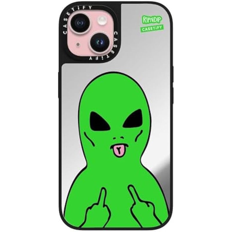 Casetify Mirror Case for iPhone 15 【RipNDip Colab/Reflective / 4.9ft Drop Protection/Compatible with Magsafe】 - Lord Alien - Silver on Black - Image 1