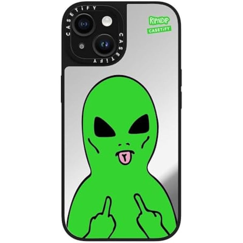 Casetify Mirror Case for iPhone 15 【RipNDip Colab/Reflective / 4.9ft Drop Protection/Compatible with Magsafe】 - Lord Alien - Silver on Black - Image 5