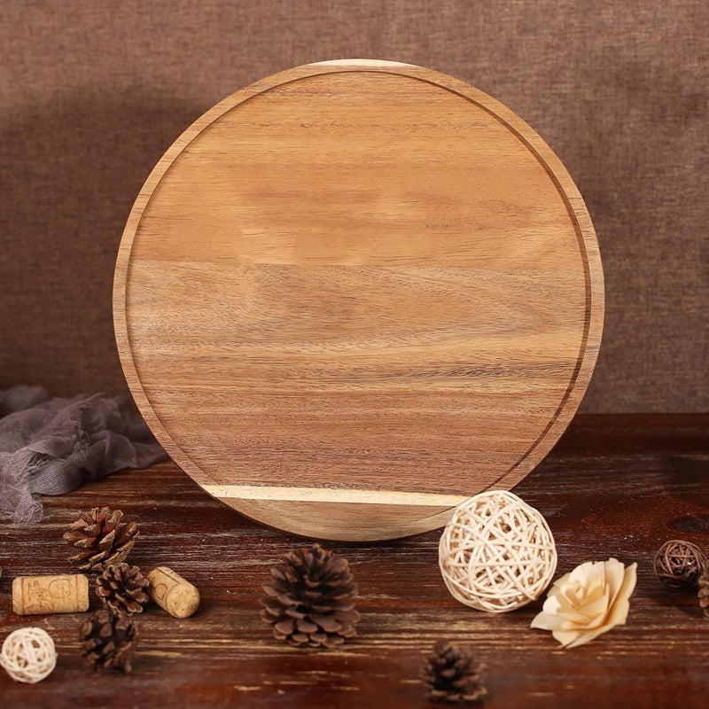 QIELSER 12 Inches Round Wooden Tray for Decor, Small Wooden Serving Tray for Candle Holder Tray, Farmhouse Circle Tray, Round Wood Trays Home Decor for Coffee Table, Kitchen - Image 5