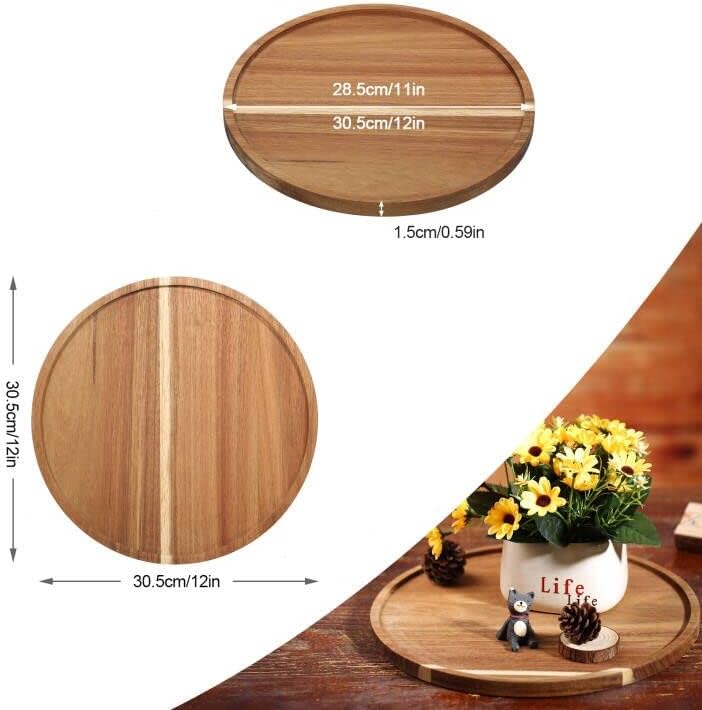 QIELSER 12 Inches Round Wooden Tray for Decor, Small Wooden Serving Tray for Candle Holder Tray, Farmhouse Circle Tray, Round Wood Trays Home Decor for Coffee Table, Kitchen - Image 3