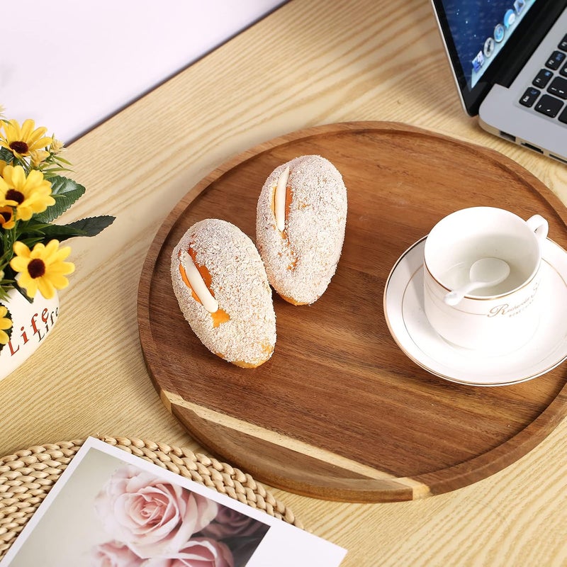 QIELSER 12 Inches Round Wooden Tray for Decor, Small Wooden Serving Tray for Candle Holder Tray, Farmhouse Circle Tray, Round Wood Trays Home Decor for Coffee Table, Kitchen - Image 4