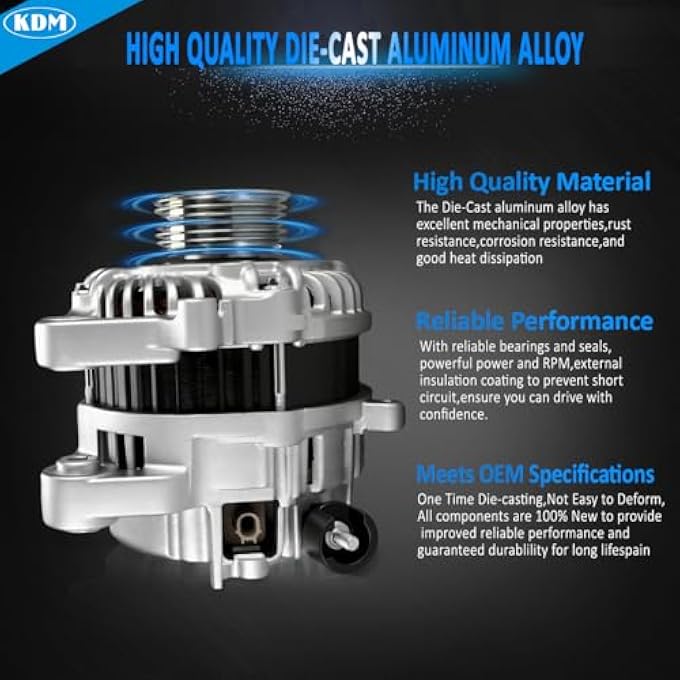 KDM Alternator Fit for Honda Civic 2012-2015 1.8L,HR-V 2016 2017 2018 1.8L,Acura ILX 2013 2014 2015 2.0L,12V 95A 6-Groove Pulley Clockwise,High Output Replacement 31100R1AA01 11537N - Image 4