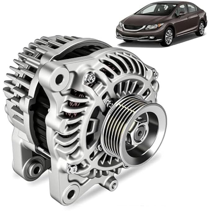 KDM Alternator Fit for Honda Civic 2012-2015 1.8L,HR-V 2016 2017 2018 1.8L,Acura ILX 2013 2014 2015 2.0L,12V 95A 6-Groove Pulley Clockwise,High Output Replacement 31100R1AA01 11537N - Image 1