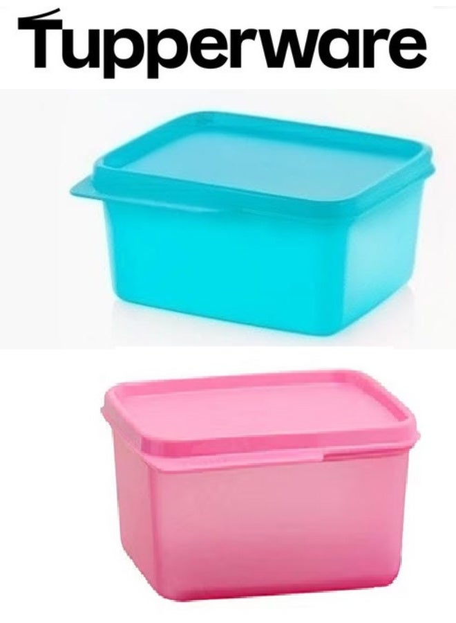 Tupperware Square Refrigerator, Kitchen, Office, Home Storage Container Box Keep Tab 500ml -2 piece -Image colors (Blue and Pink) - Image 1