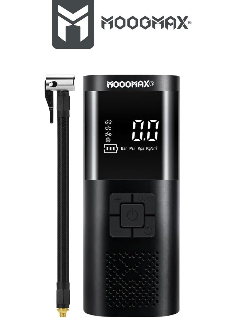 موجماكس مكبس كمبريسور هواء محمول لإطارات السيارات والدراجات الهوائية والدراجات النارية والكرة القدم - بشاشة عرض و فلاش ضوء لطوارئ ضاغط هواء قوي أصلي وفعال. - Image 1