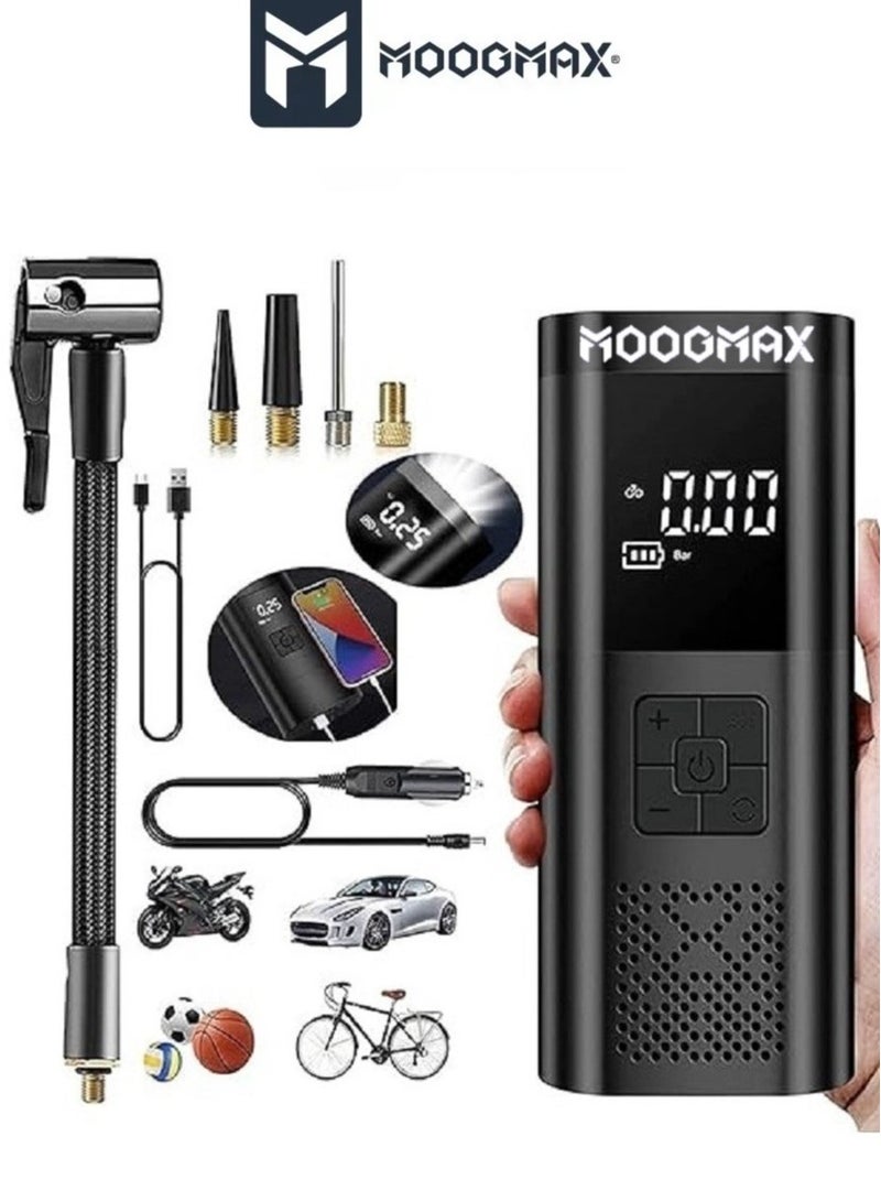 موجماكس مكبس كمبريسور هواء محمول لإطارات السيارات والدراجات الهوائية والدراجات النارية والكرة القدم - بشاشة عرض و فلاش ضوء لطوارئ ضاغط هواء قوي أصلي وفعال. - Image 2