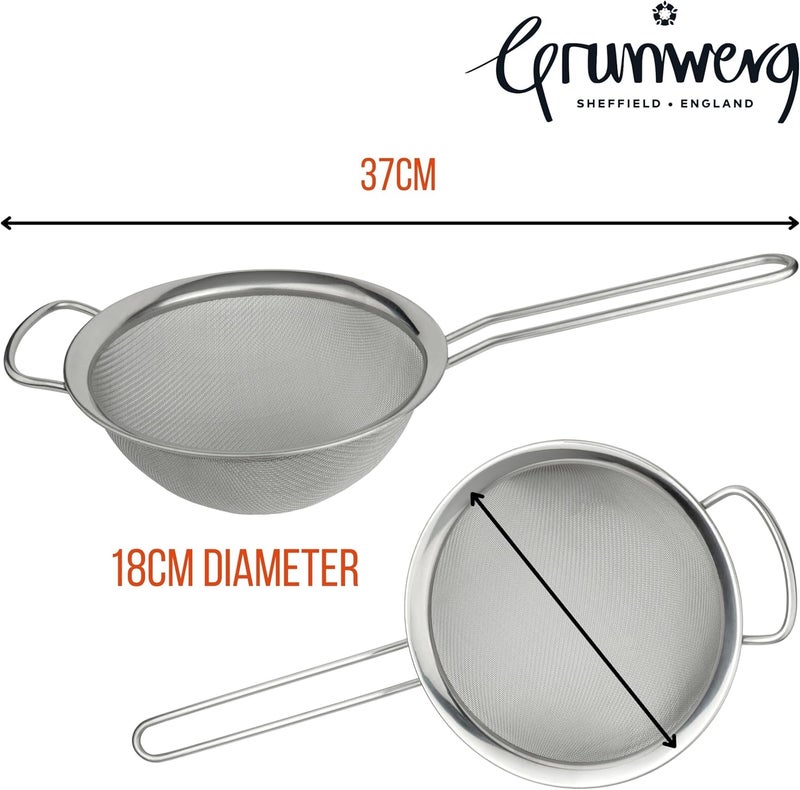 GRUNWERG ST-3007 Fine Mesh Strainer with Polished Rim And Handle, Silver, 7-Inch, 18cm Diameter - Image 3