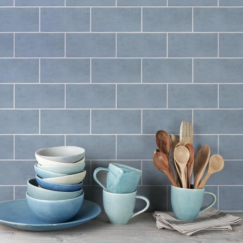 Alwayspon Vinyl Tile Stickers, Self-Adhesive Back, Tile Stickers for Kitchen and Bathroom, Self-Adhesive Peel and Stick, PVC Floor Stickers, DIY, Pastel Blue, 30 x 15 cm x 12 Pieces - Image 1