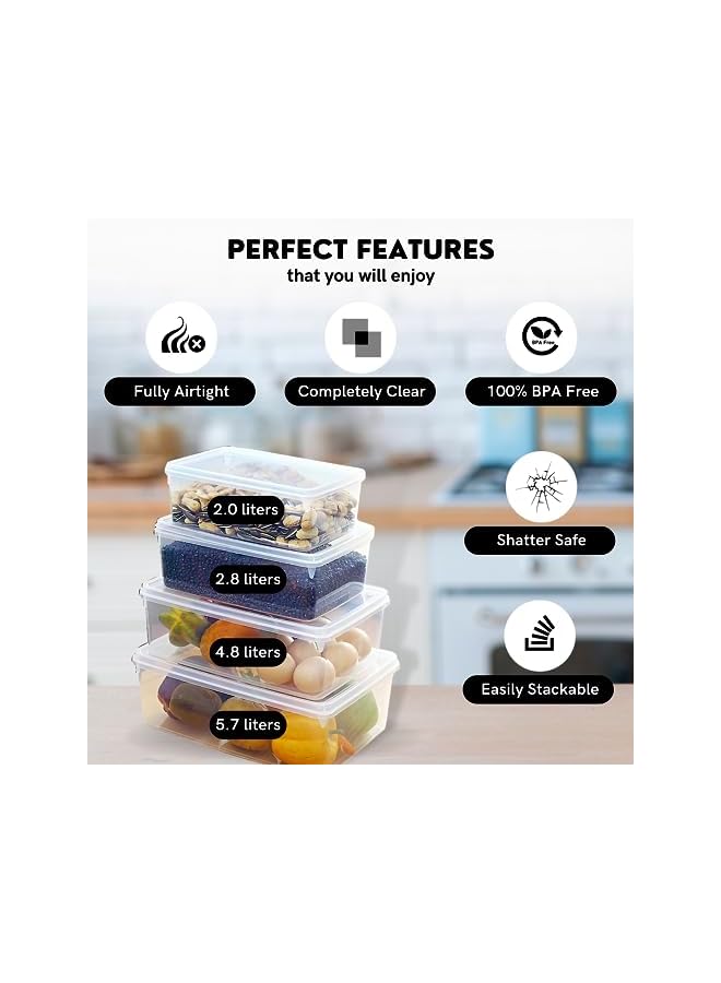 IAF BLEUE Airtight Food Storage Containers w/Thickened Crystal Design- Set of 4 (2L+2.8L+4.2L+5.7L) - with lid, Label Sheets, Pen- BPA-Free PP Material- Kitchen Organization & Preservation Solution - Image 3