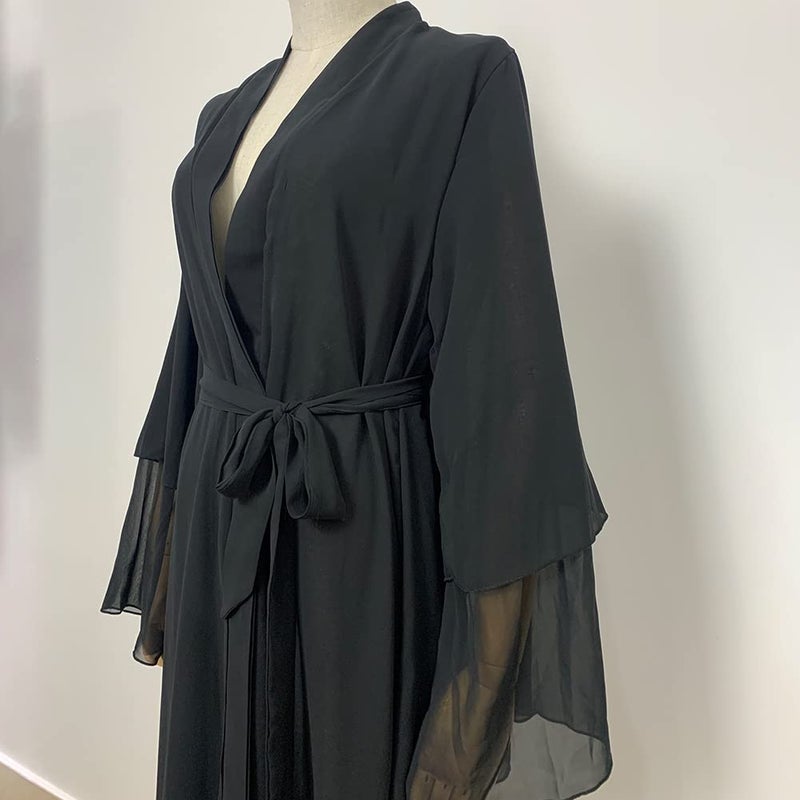 IKADEX Abayas for Women Muslim Dubai Dress Solid Loose Fit Long Cardigan Islamic Kaftan Robe Black M - Image 5