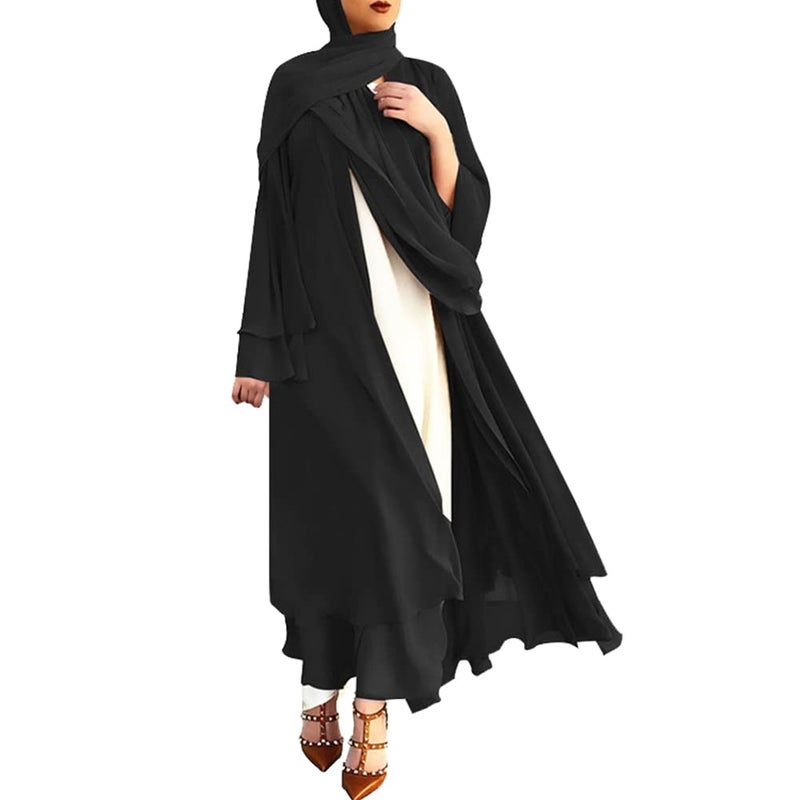 IKADEX Abayas for Women Muslim Dubai Dress Solid Loose Fit Long Cardigan Islamic Kaftan Robe Black M - Image 1