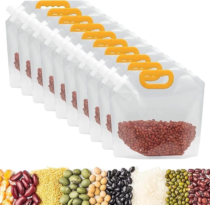 YUGANSHU Grain Moistureproof Sealed Bag Food Storage Pouches Reusable Clear Grain Storage lids Bags with Portable Handle for Beans Grains Rice Coffee SugarPack of 6Bag capacity is 15 liters - Image 1