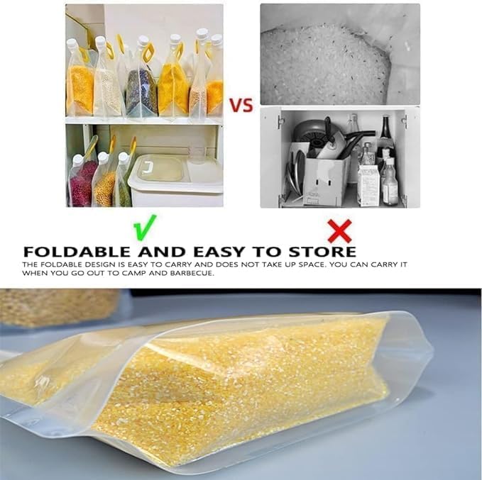 YUGANSHU Grain Moistureproof Sealed Bag Food Storage Pouches Reusable Clear Grain Storage lids Bags with Portable Handle for Beans Grains Rice Coffee SugarPack of 6Bag capacity is 15 liters - Image 2