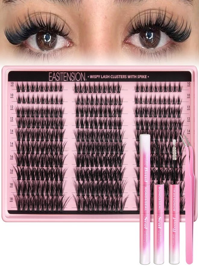EASITENSION Manga Lash Clusters Kit with Spiky Anime Eyelash Extension Kit Volume Fairy Individual Lashes Clusters DIY Wispy Cluster Eyelash Extensions with Bond Seal Tweezers(10-18mm Kit 300PCS） (Manga Kit) - Image 1