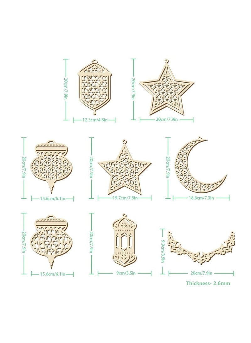 Set of 8 Ramadan Decorations Wooden Hanging Ornaments for Eid Mubarak Islamic Home Decor Crescent Moon Star Lantern Eid Festival Decorations Car Window Door Hanging - Image 3