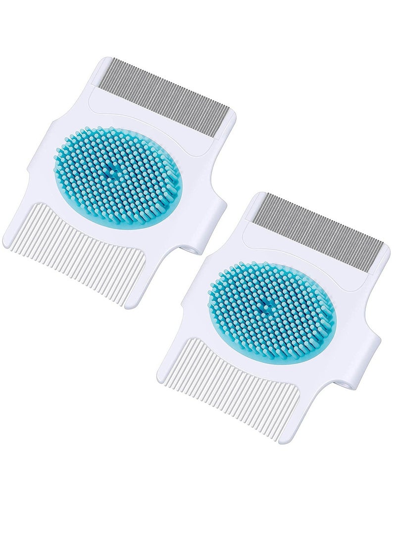 Generic - 2 Pieces Cradle Cap Brush and Comb 3 In 1 Design Cradle Cap Brush Safe Baby's Scalp Brush Baby Bath Brush Baby Head Scrubber Face Cleansing Brush Help Gently Massage Care Scalp Blue - Image 1