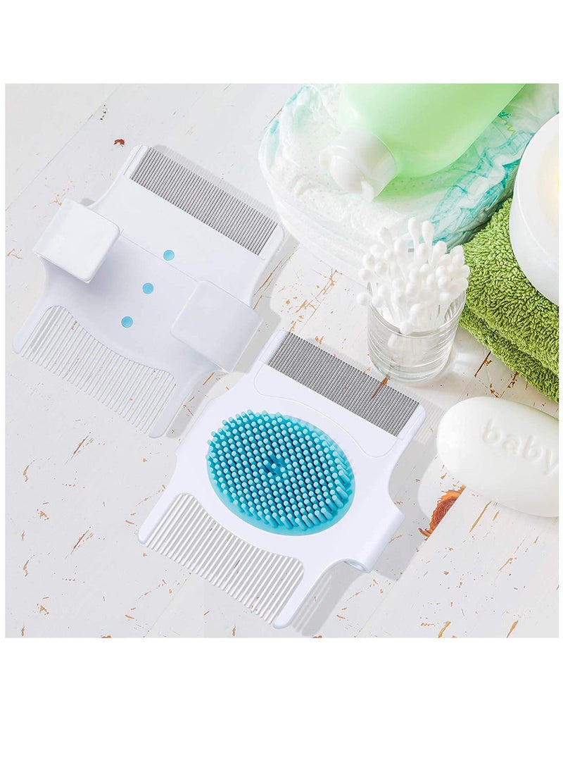 Generic - 2 Pieces Cradle Cap Brush and Comb 3 In 1 Design Cradle Cap Brush Safe Baby's Scalp Brush Baby Bath Brush Baby Head Scrubber Face Cleansing Brush Help Gently Massage Care Scalp Blue - Image 1
