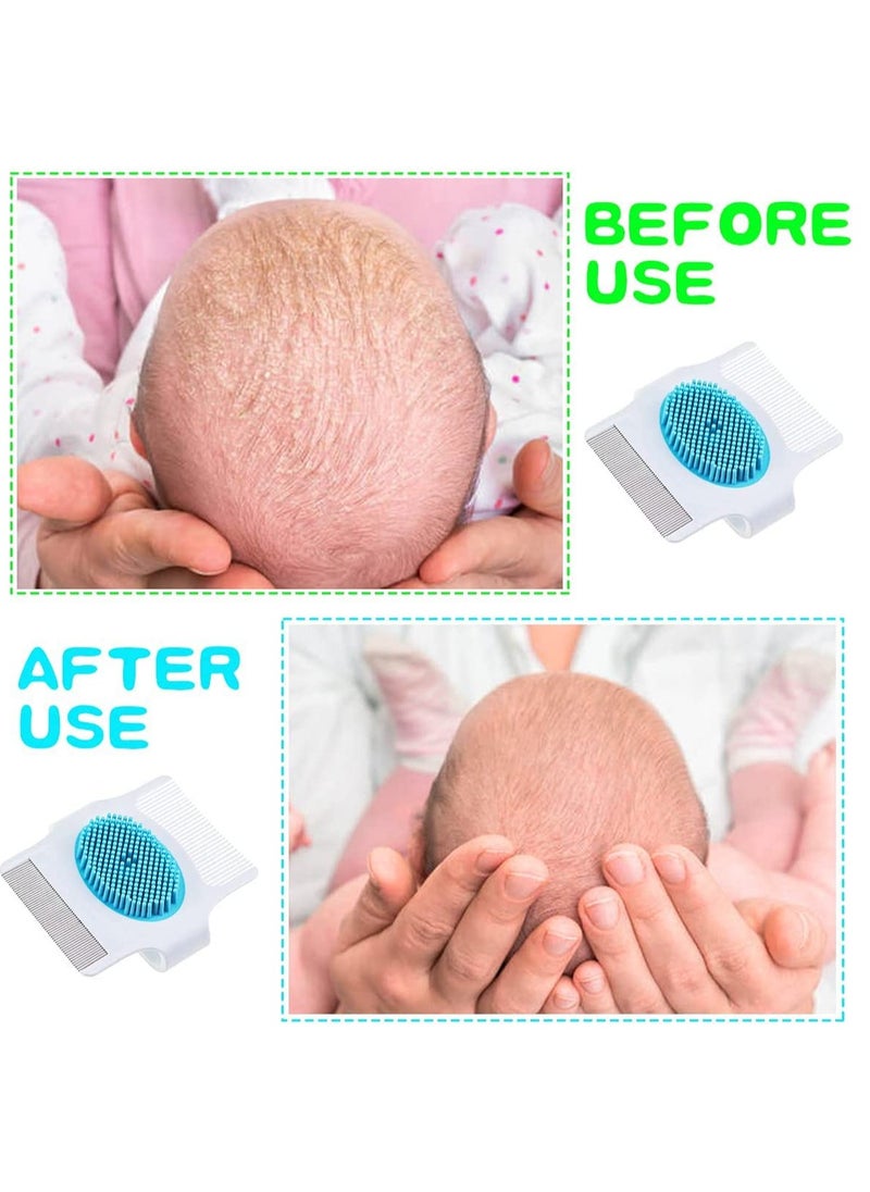 Generic - 2 Pieces Cradle Cap Brush and Comb 3 In 1 Design Cradle Cap Brush Safe Baby's Scalp Brush Baby Bath Brush Baby Head Scrubber Face Cleansing Brush Help Gently Massage Care Scalp Blue - Image 1