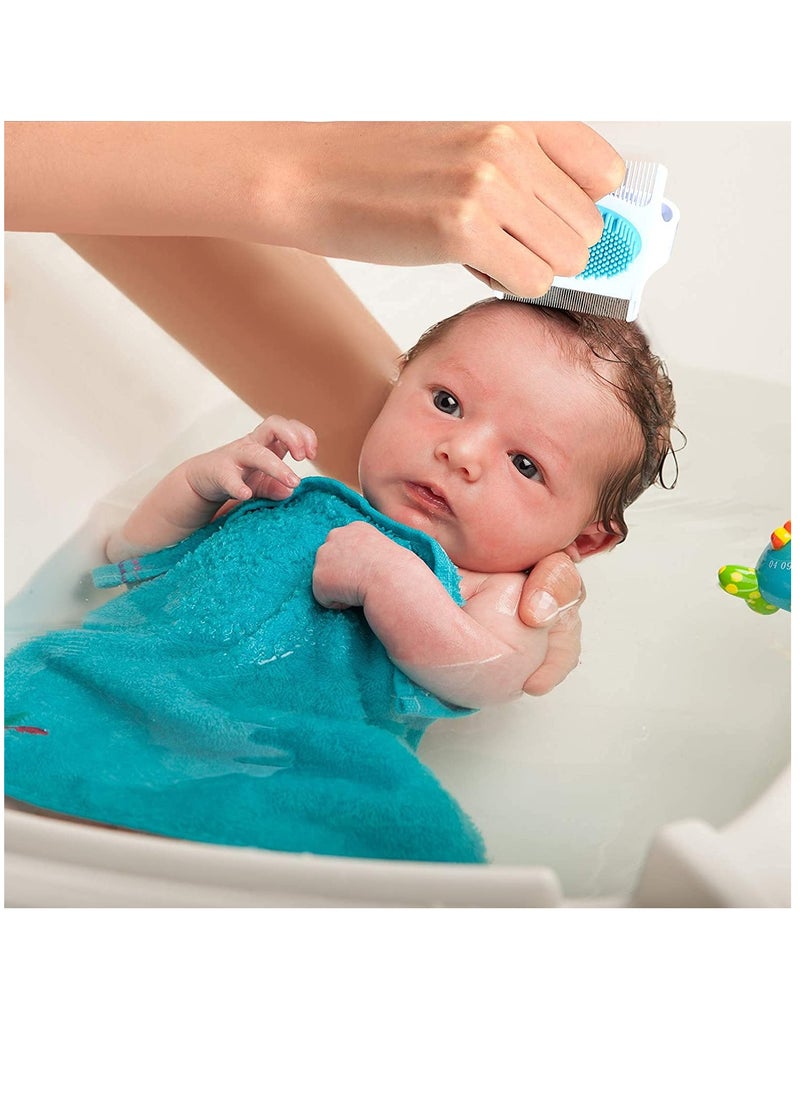 Generic - 2 Pieces Cradle Cap Brush and Comb 3 In 1 Design Cradle Cap Brush Safe Baby's Scalp Brush Baby Bath Brush Baby Head Scrubber Face Cleansing Brush Help Gently Massage Care Scalp Blue - Image 1
