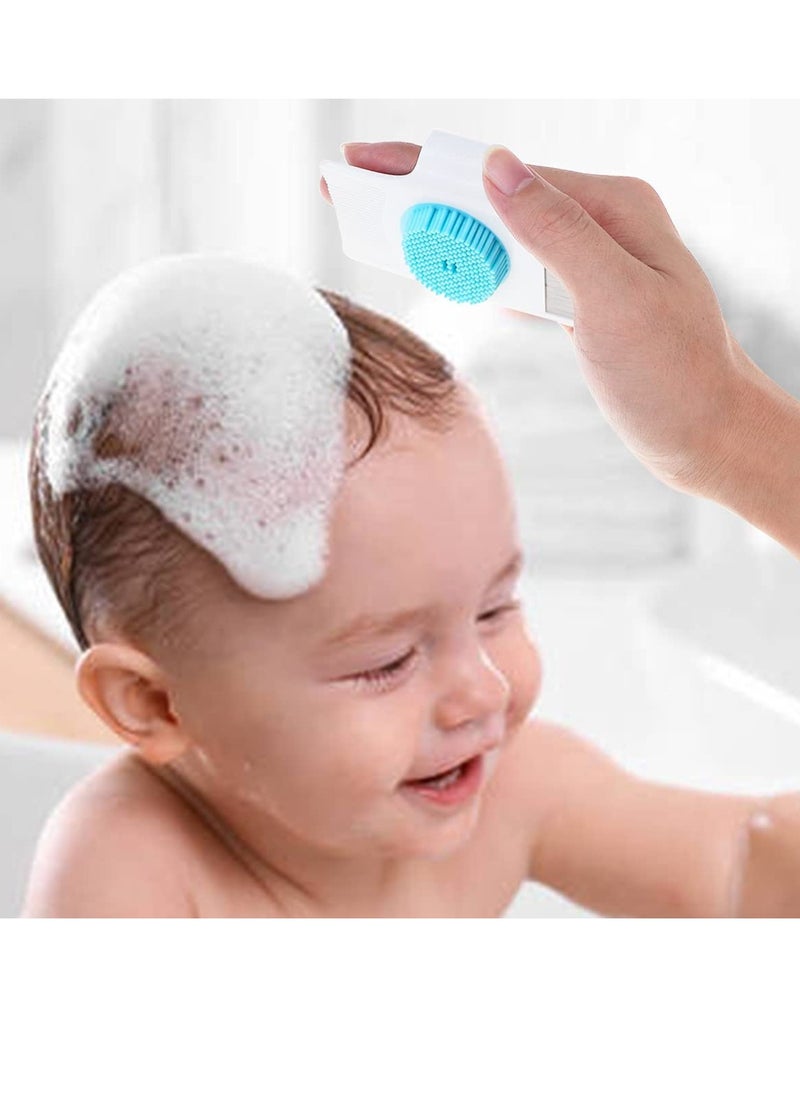 Generic - 2 Pieces Cradle Cap Brush and Comb 3 In 1 Design Cradle Cap Brush Safe Baby's Scalp Brush Baby Bath Brush Baby Head Scrubber Face Cleansing Brush Help Gently Massage Care Scalp Blue - Image 1