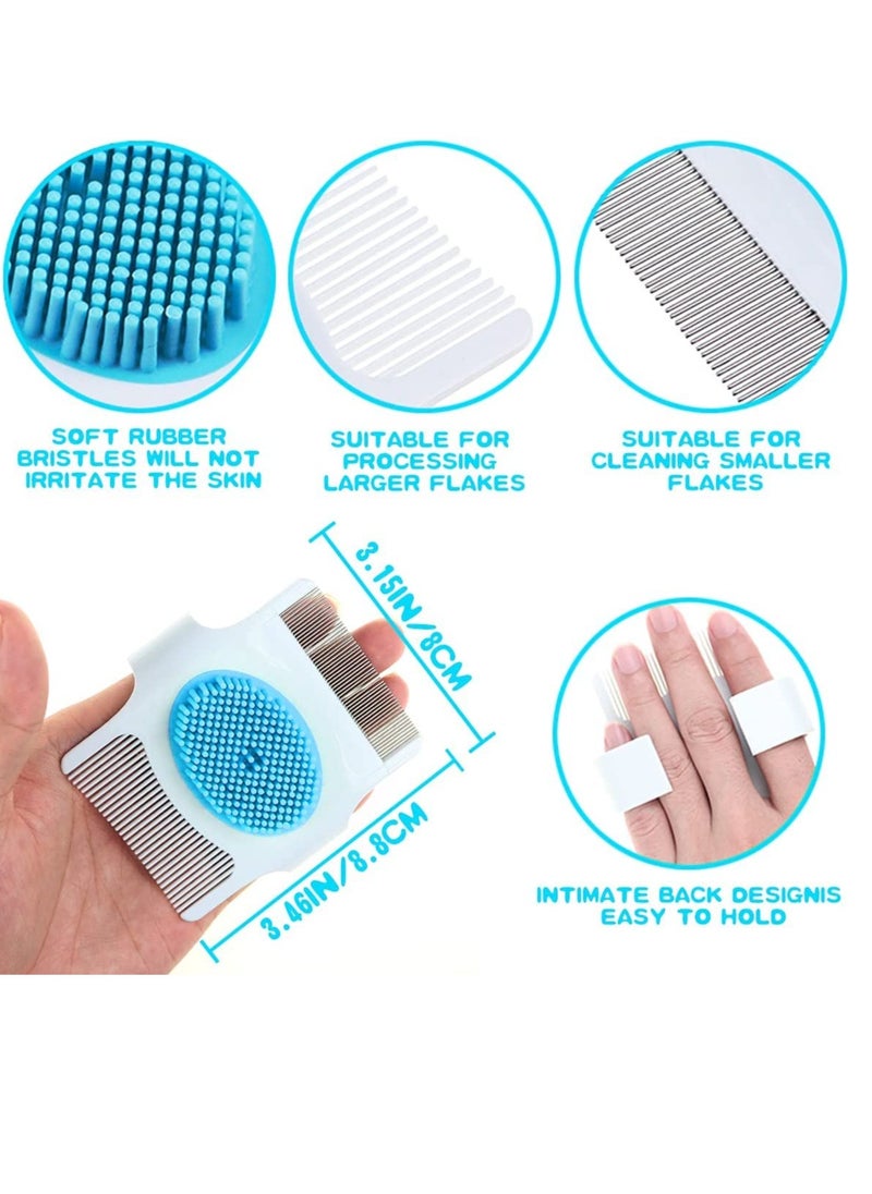 Generic - 2 Pieces Cradle Cap Brush and Comb 3 In 1 Design Cradle Cap Brush Safe Baby's Scalp Brush Baby Bath Brush Baby Head Scrubber Face Cleansing Brush Help Gently Massage Care Scalp Blue - Image 1