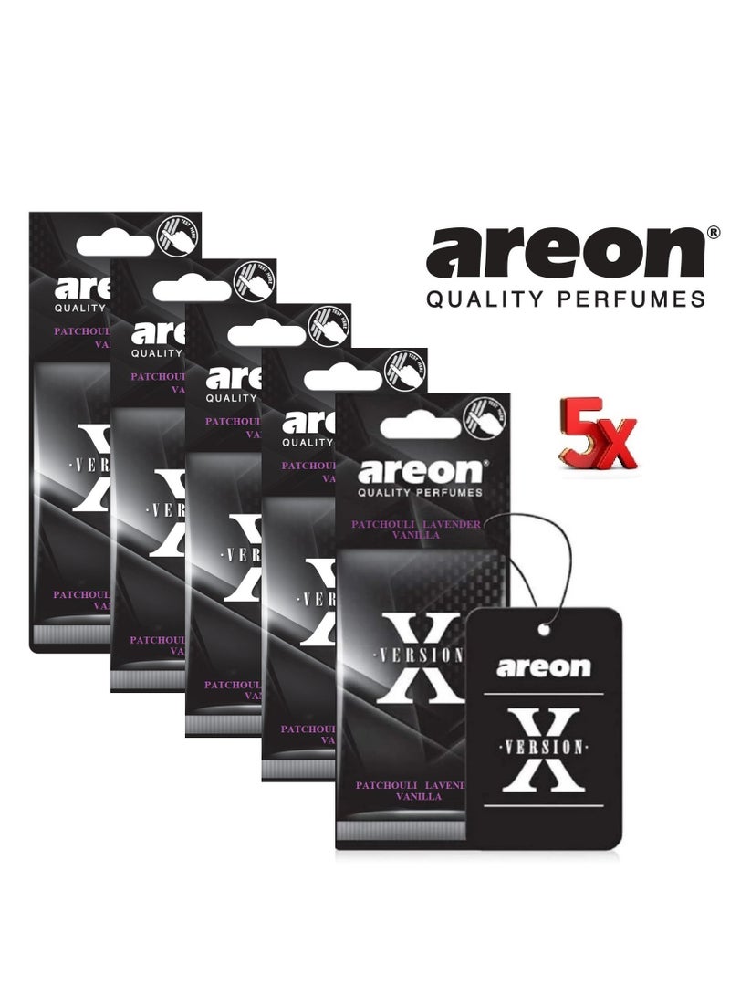 Areon Hanging X Version Car Air Freshener With Patchouli Lavender Vanilla Scent 5 pieces 