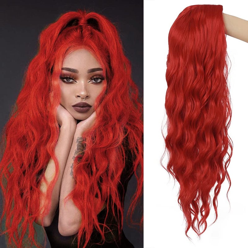 Beweig Long Curly Wavy Red Wig for Women Middle Part Costume Cosplay Wig Synthetic Hair Replacement Wig