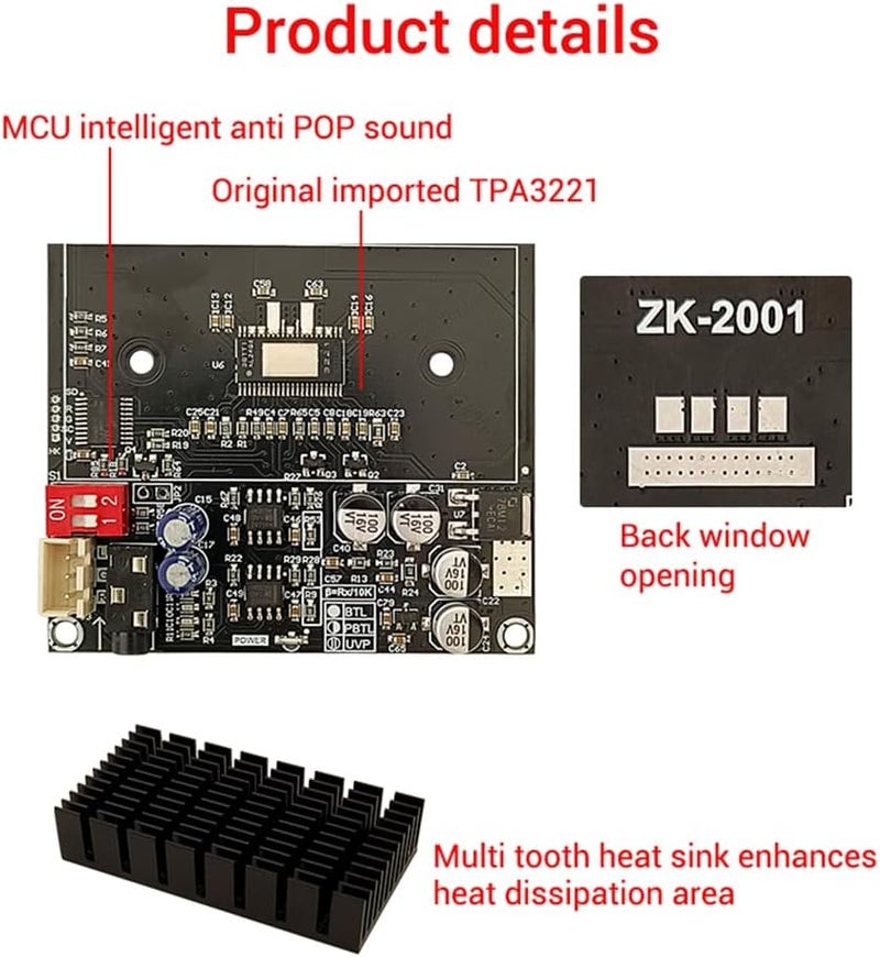 لوحة مكبر صوت ZK-2001 100 واط × 2 لوحة مكبر صوت رقمي خالصة المرحلة الخلفية ثنائية القناة 200 واط وضع الجسر أحادي الصوت مكبر صوت السب ووفر شريحة TPA3221 - Image 3