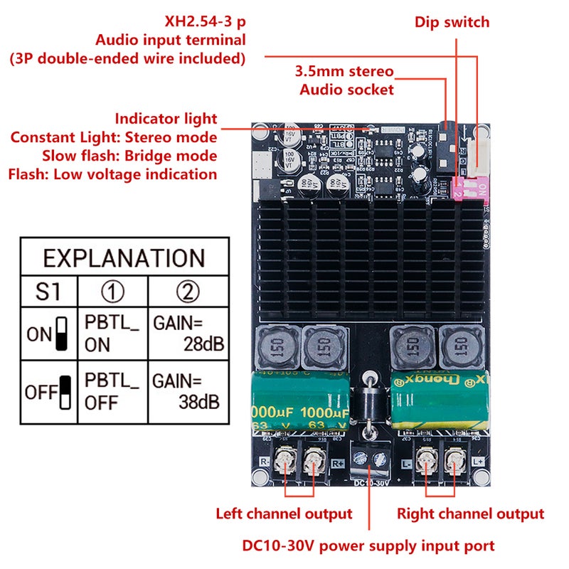 لوحة مكبر صوت ZK-2001 100 واط × 2 لوحة مكبر صوت رقمي خالصة المرحلة الخلفية ثنائية القناة 200 واط وضع الجسر أحادي الصوت مكبر صوت السب ووفر شريحة TPA3221 - Image 2