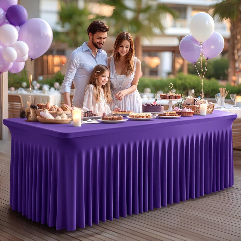 Shillance 2 Packs Purple Spandex Table Covers 6 Foot, Fitted Stretch Table Cloth with Skirts 72x30 Inch, Wrinkle-Free Floor Length Rectangle Tablecloths for Trade Show Weddings Parties Banquets Events - Image 5