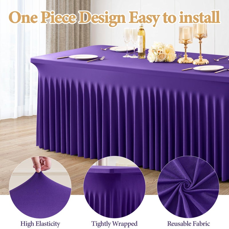 Shillance 2 Packs Purple Spandex Table Covers 6 Foot, Fitted Stretch Table Cloth with Skirts 72x30 Inch, Wrinkle-Free Floor Length Rectangle Tablecloths for Trade Show Weddings Parties Banquets Events - Image 2