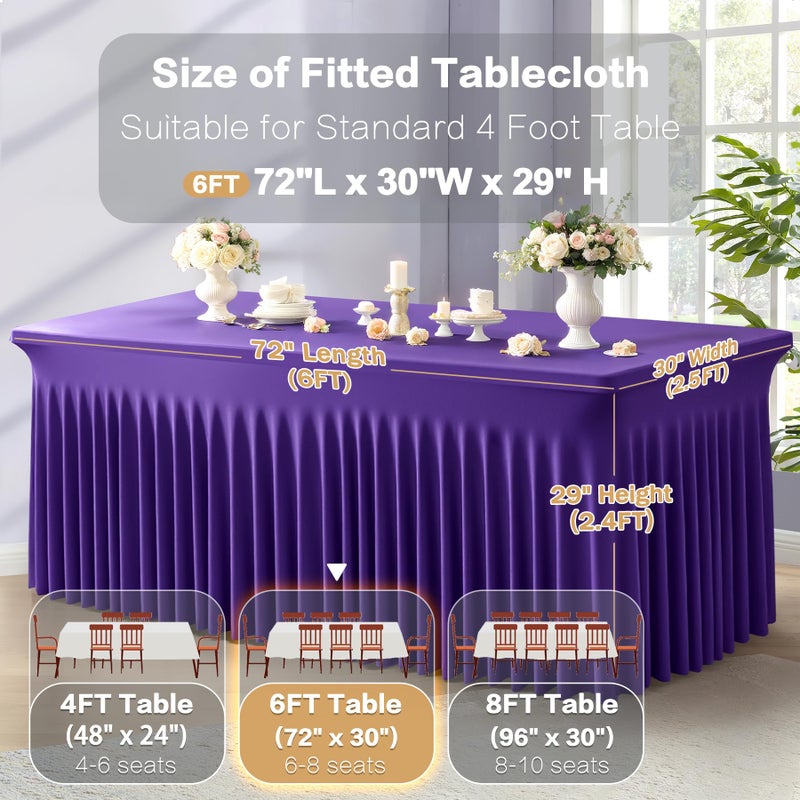 Shillance 2 Packs Purple Spandex Table Covers 6 Foot, Fitted Stretch Table Cloth with Skirts 72x30 Inch, Wrinkle-Free Floor Length Rectangle Tablecloths for Trade Show Weddings Parties Banquets Events - Image 3