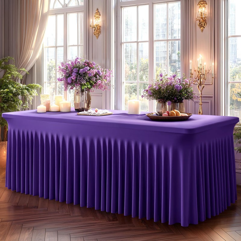 Shillance 2 Packs Purple Spandex Table Covers 6 Foot, Fitted Stretch Table Cloth with Skirts 72x30 Inch, Wrinkle-Free Floor Length Rectangle Tablecloths for Trade Show Weddings Parties Banquets Events - Image 4
