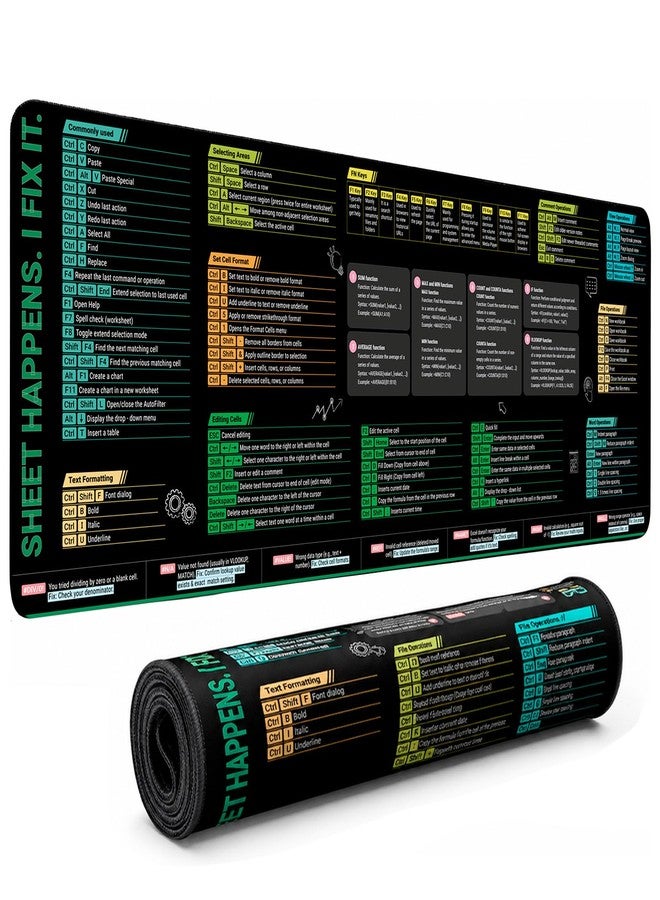 KLIM Excel Cheat Sheet Desk Pad XL 31.5” x 11.8” - Large Mouse Pad with Shortcuts & Formulas, Quick Reference Cheat Sheet for Microsoft Excel, Waterproof Non-Slip Desk Mat - Image 1