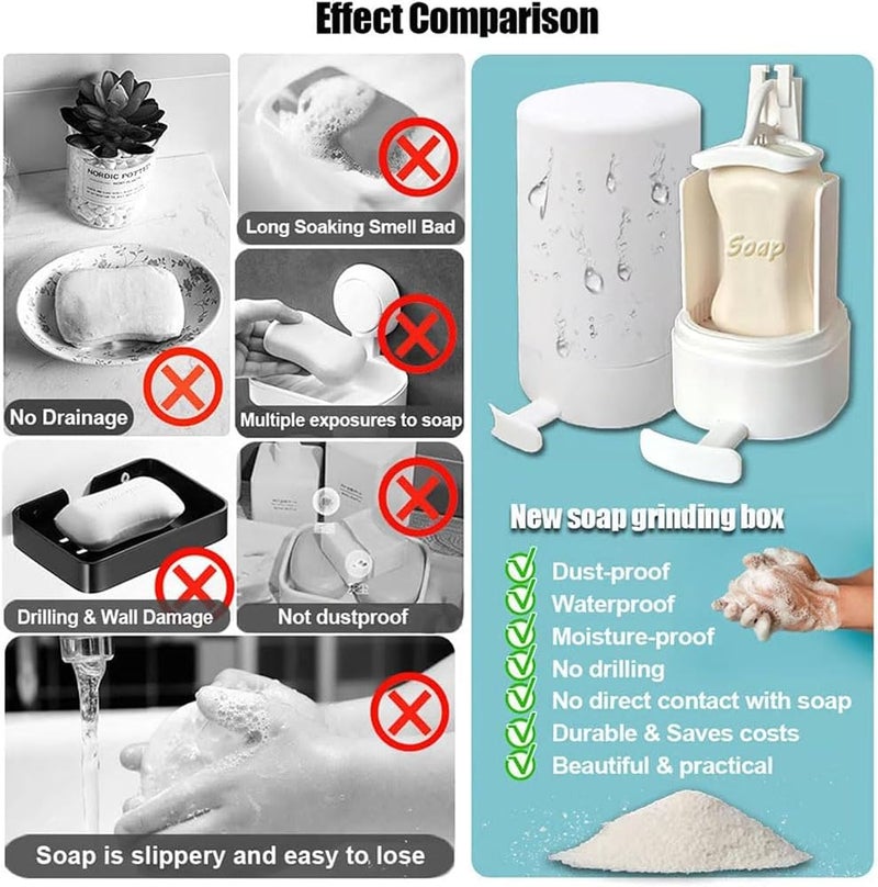 BIGTHREE Bar Soap Shaver, Soap Grinder, Adjustable Waterproof Foamflaker, Wall Mounted Soap Dish - Image 5